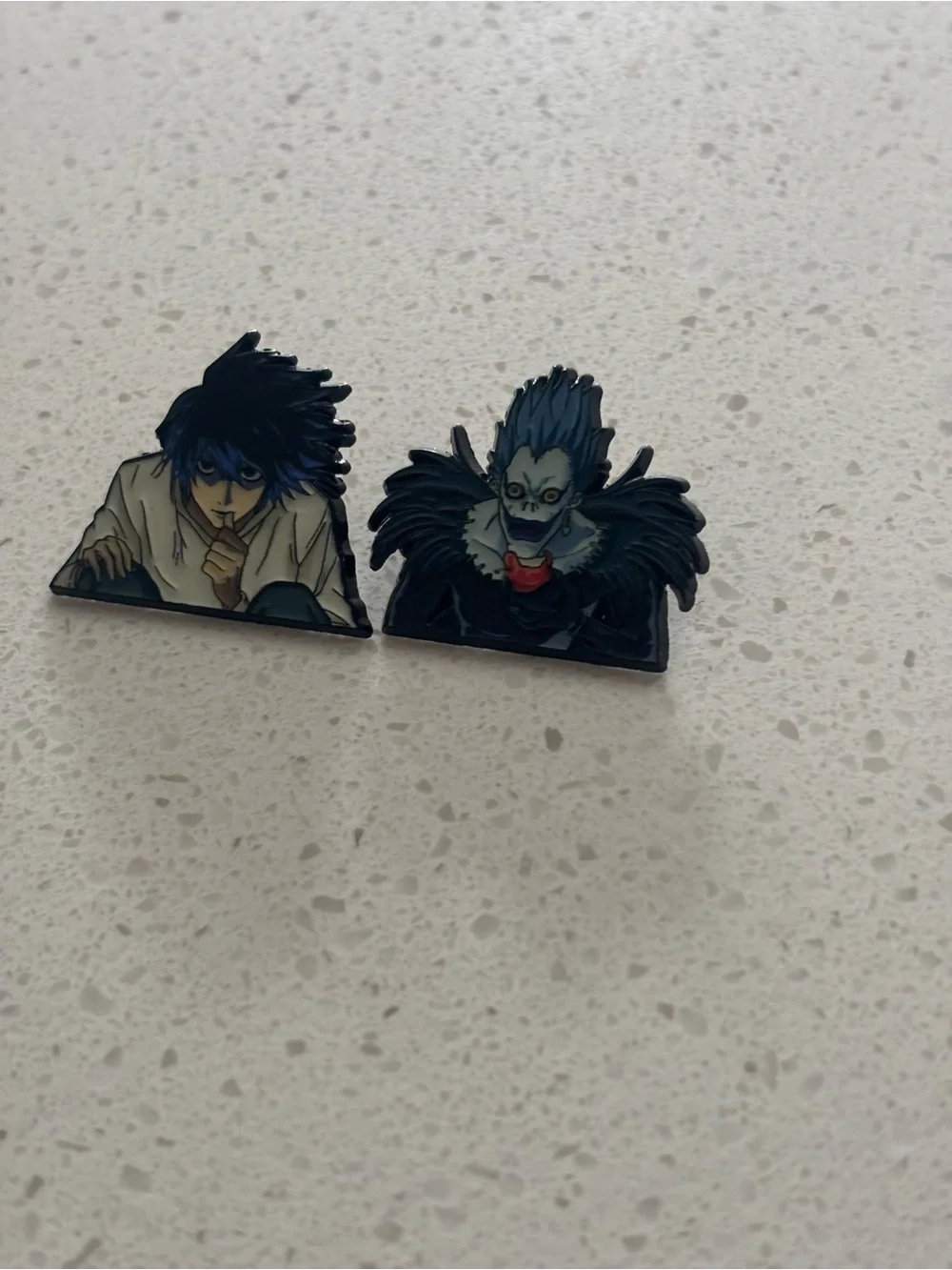 L and ryuk deathnote Character Enamel Pins - Blue and Black Design